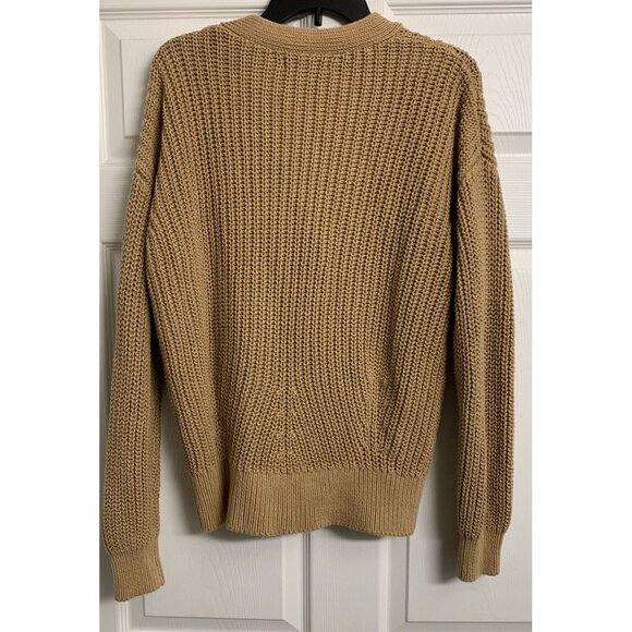 Banana Republic M Heavy Rib Knit Cotton Sweater Tan Minimalist Winter - Picture 3 of 8